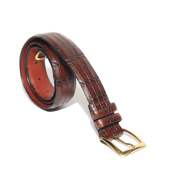 Vintage Pierre Cardin Embossed Leather Belt Size 32 Handcrafted Brass Buckle - Picture 1 of 6